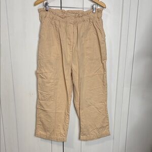 Anthropologie Large Beige Cream Hobo Utility Cargo Pants 100% Cotton